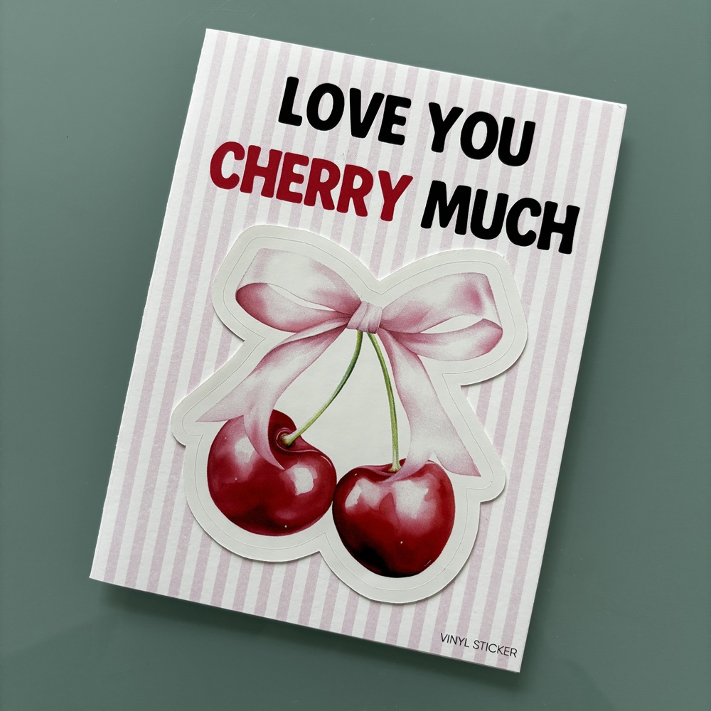 STICKER FOLDED NOTECARD-COQUETTE CHERRY